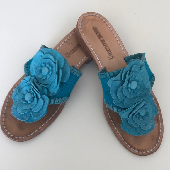 Jack Rogers Shoes - Jack Rogers Blue Canvas/Leather/Suede Sandals Size 8.5